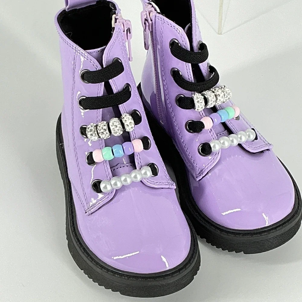 Tucker + Tate Girls Size 8‎ Purple Patent Leather Paislee Ankle Boots NEW Beaded